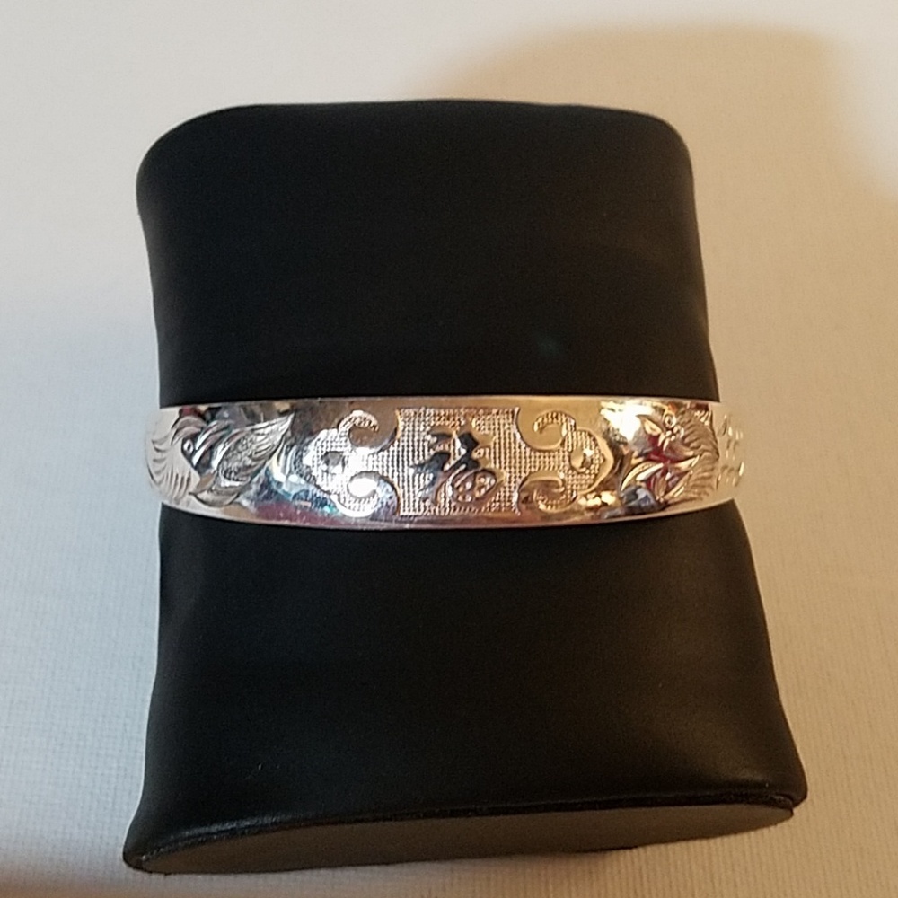 Bird Floral Silver Tone Bracelet Adjustable